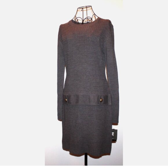 Junior's Knit Dress Drop Waist Pullover Sheath Long Sleeve NWT Sz L Charcoal - Picture 1 of 6